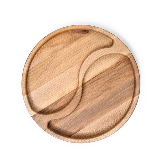 Wooden Serving Round Board With 2 Sections