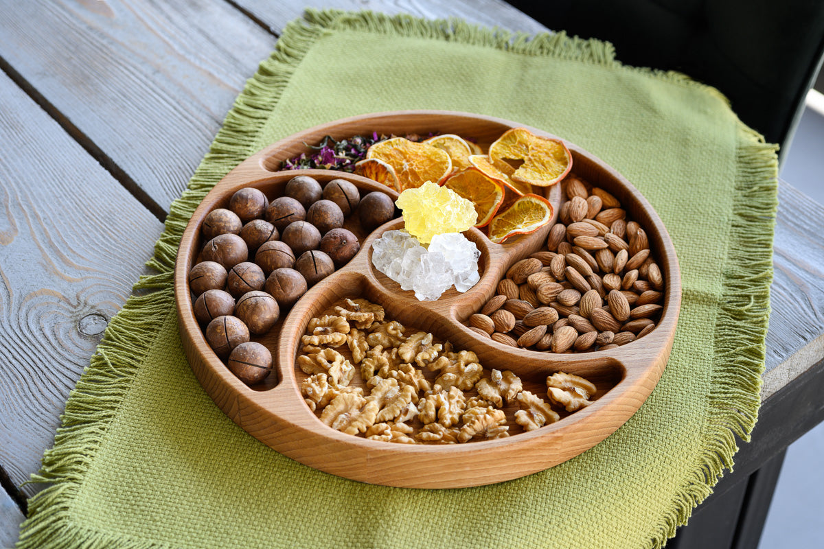 Wooden Serving Round Board With 5 Sections