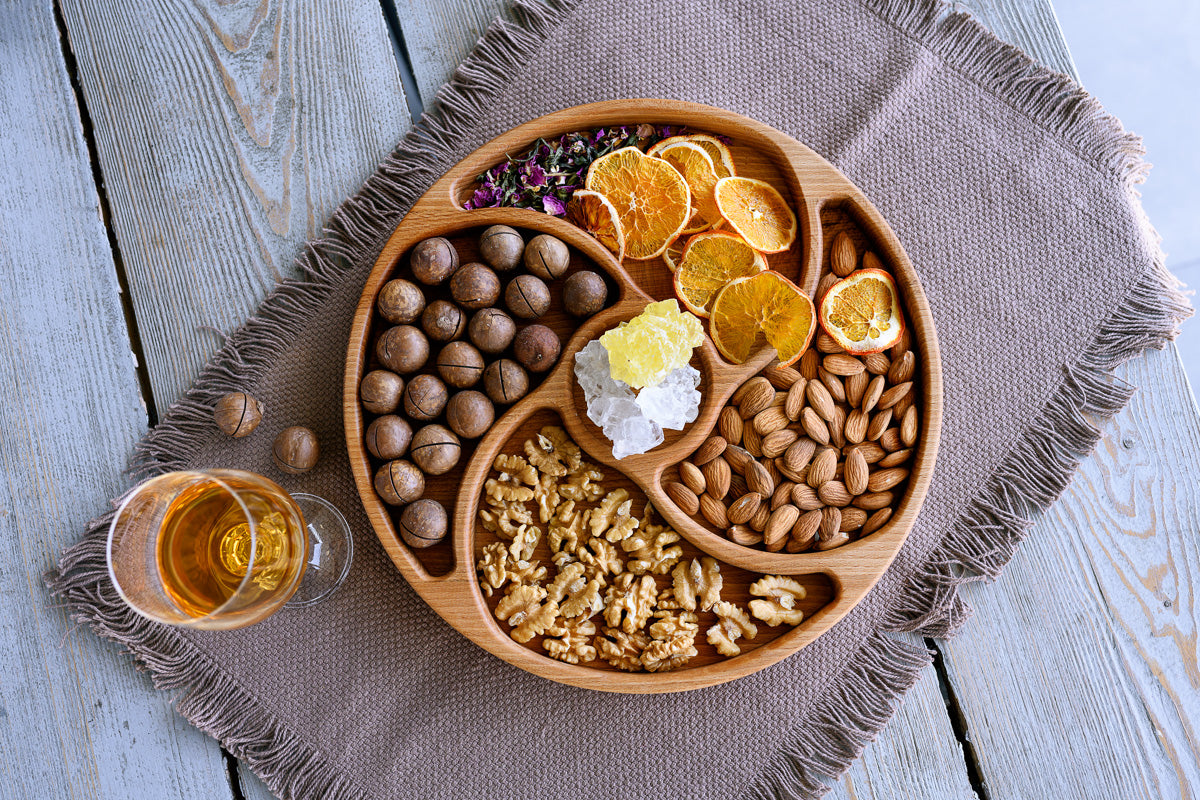 Wooden Serving Round Board With 5 Sections