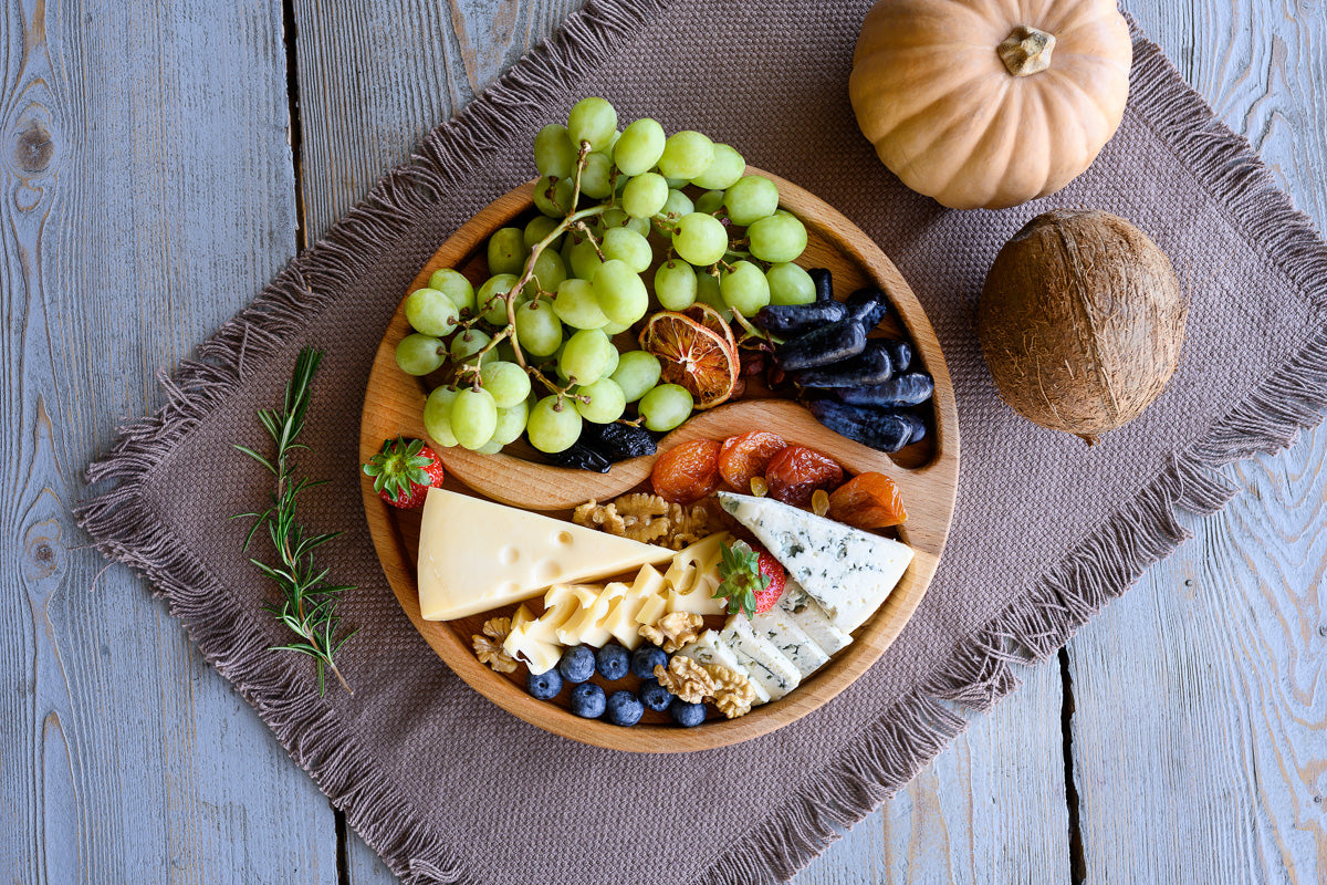 Wooden Serving Round Board With 2 Sections