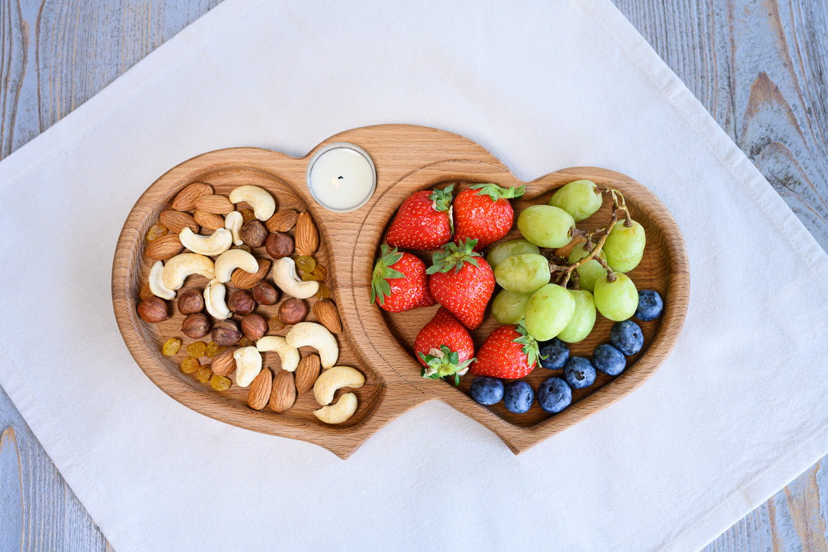 Two Hearts - Beech Wooden Plate